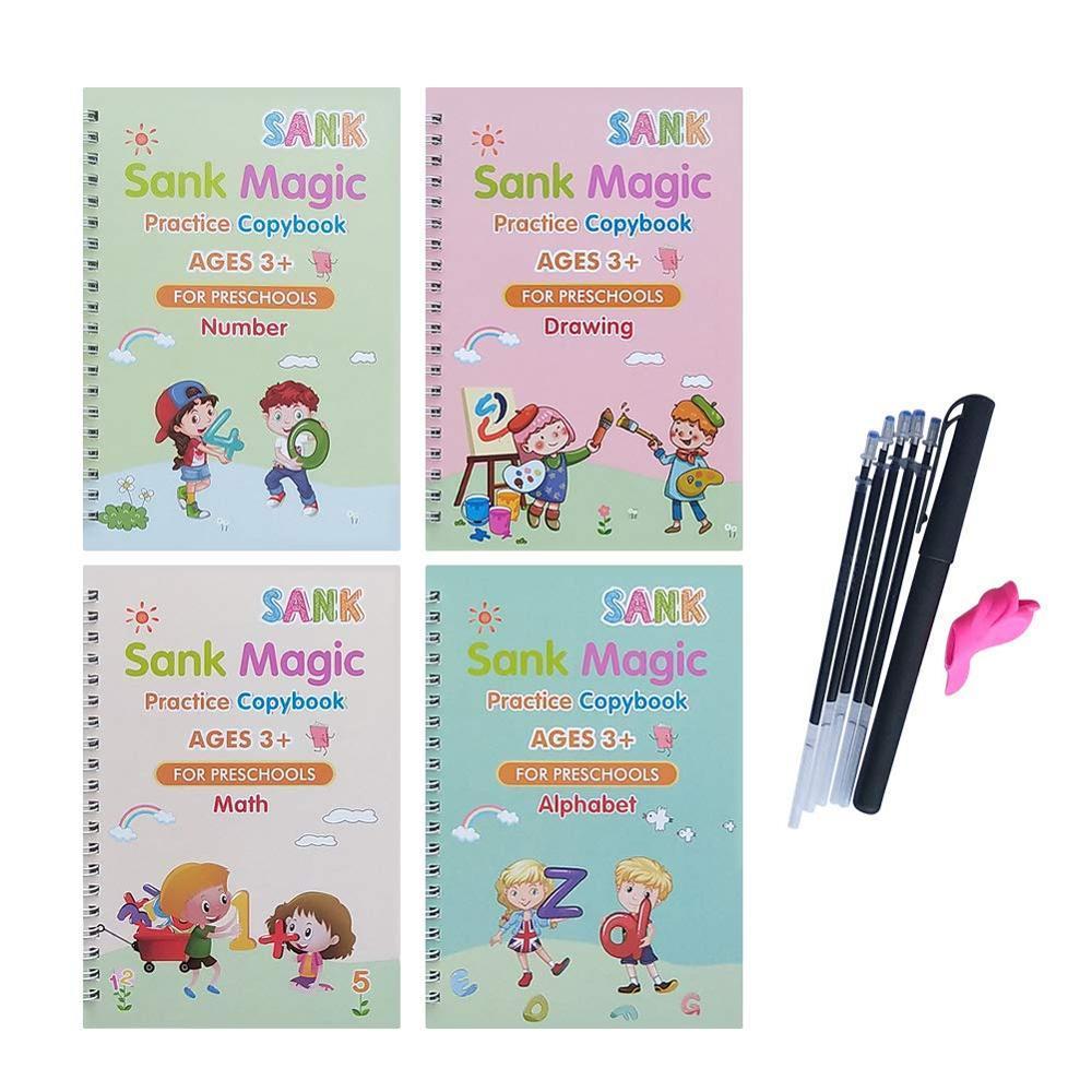 Sank Magic Practice Copybook, Magic Calligraphy That Can Be Reused Handwriting Copybook Set Kid Calligraphic Letter Writing, Number Tracing Book for Preschoolers, Sank Magic Handwriting Book (10pcs)